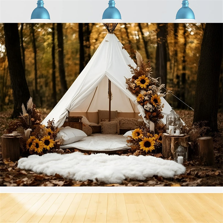 Fall Forest Backdrop Forest Tent Sunflowers Backdrop UK GQ5-103