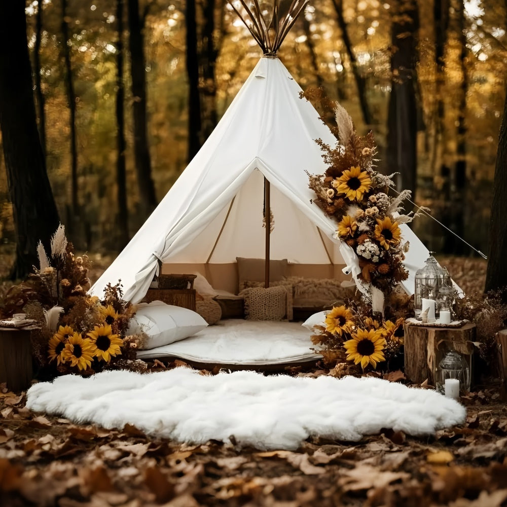 Fall Forest Backdrop Forest Tent Sunflowers Backdrop UK GQ5-103
