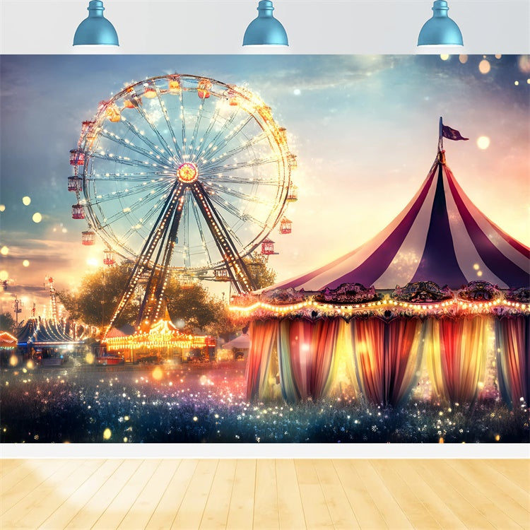 Carnival Theme Backdrop Ferris Wheel Sunset Lights Backdrop UK GQ5-111