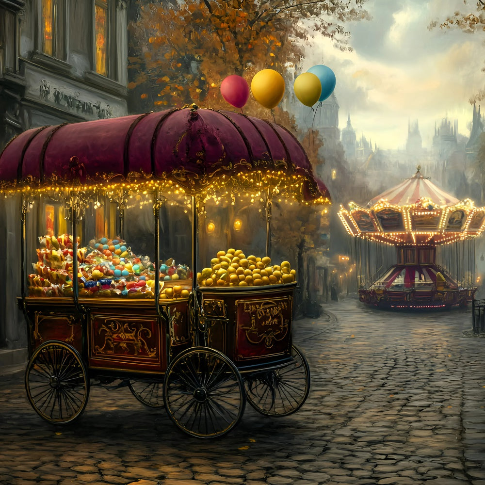 Carnival Photo Backdrop Carnival Treat Cart Night Backdrop UK GQ5-112
