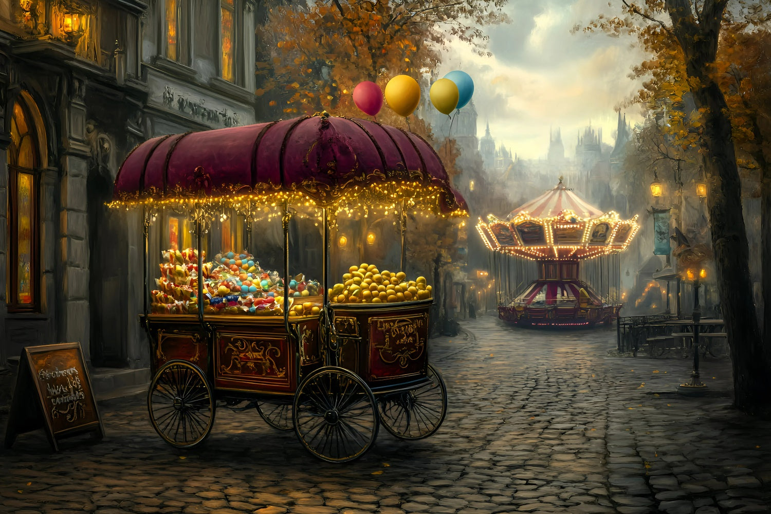 Carnival Photo Backdrop Carnival Treat Cart Night Backdrop UK GQ5-112
