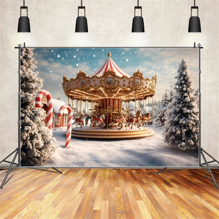 Carnival Backdrop Winter Carousel Snow Christmas Backdrop UK GQ5-114