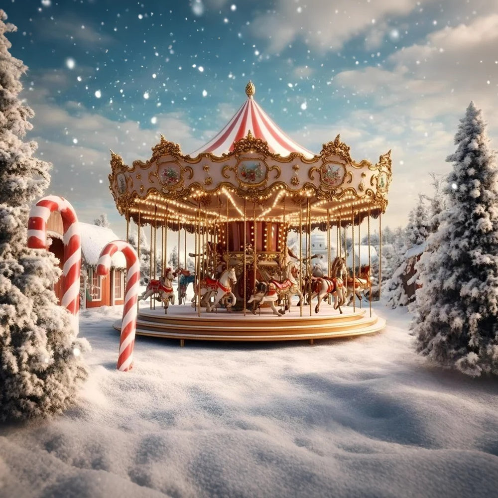 Carnival Backdrop Winter Carousel Snow Christmas Backdrop UK GQ5-114