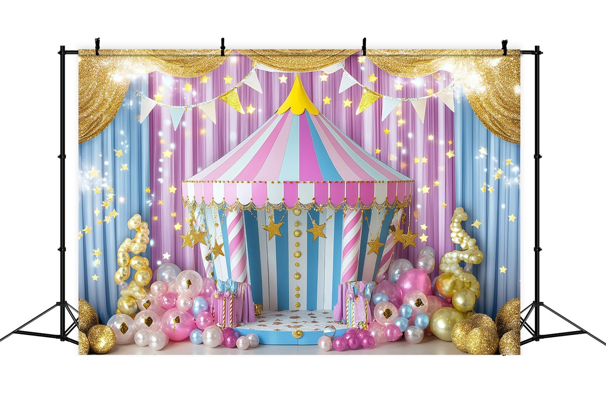 Circus Theme Backdrop Striped Tent Golden Balloons Backdrop UK GQ5-121