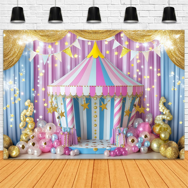 Circus Theme Backdrop Striped Tent Golden Balloons Backdrop UK GQ5-121