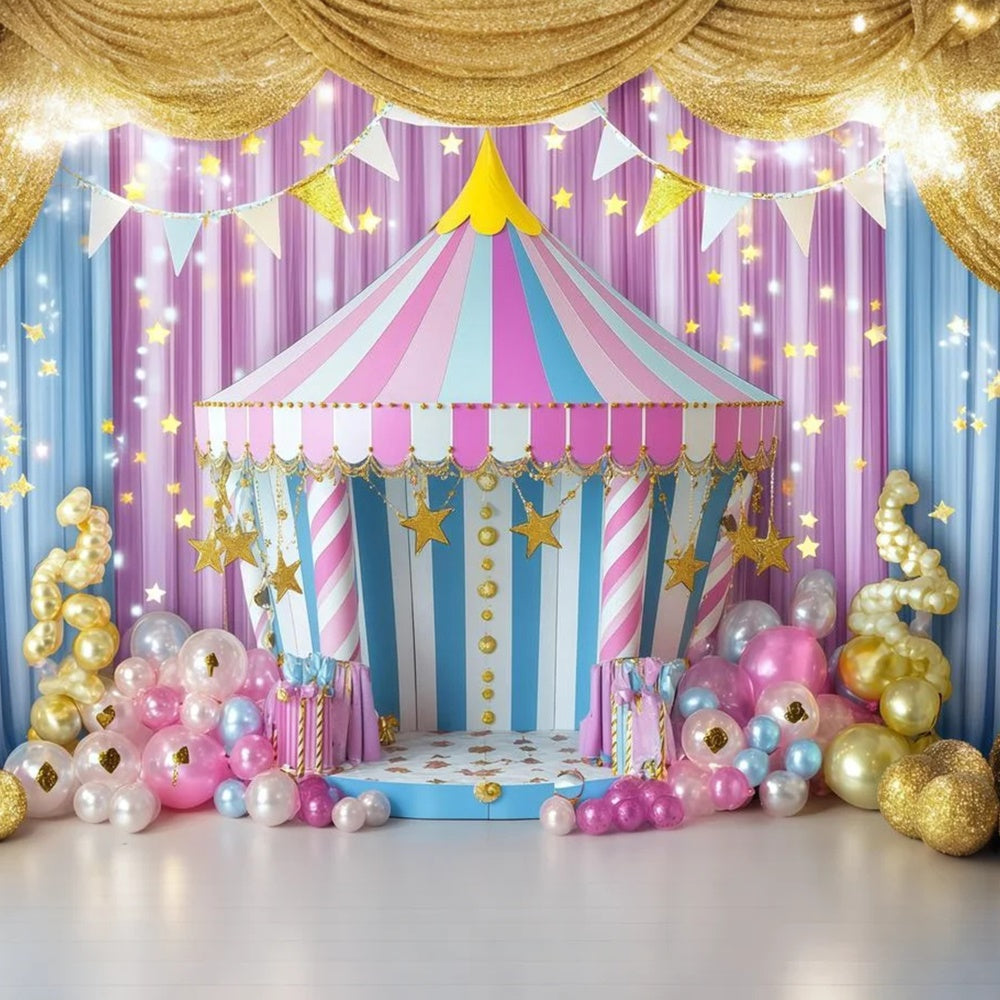 Circus Theme Backdrop Striped Tent Golden Balloons Backdrop UK GQ5-121