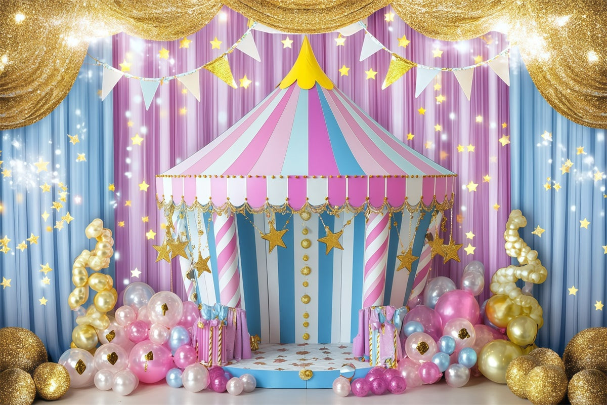 Circus Theme Backdrop Striped Tent Golden Balloons Backdrop UK GQ5-121