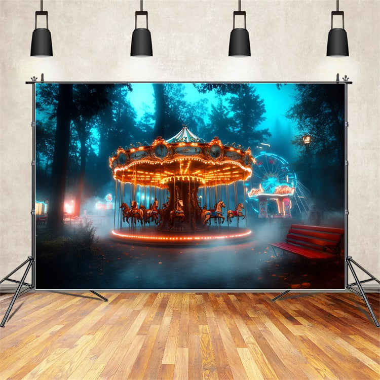 Carnival Backdrop Enchanted Forest Carousel Ferris Backdrop UK GQ5-123