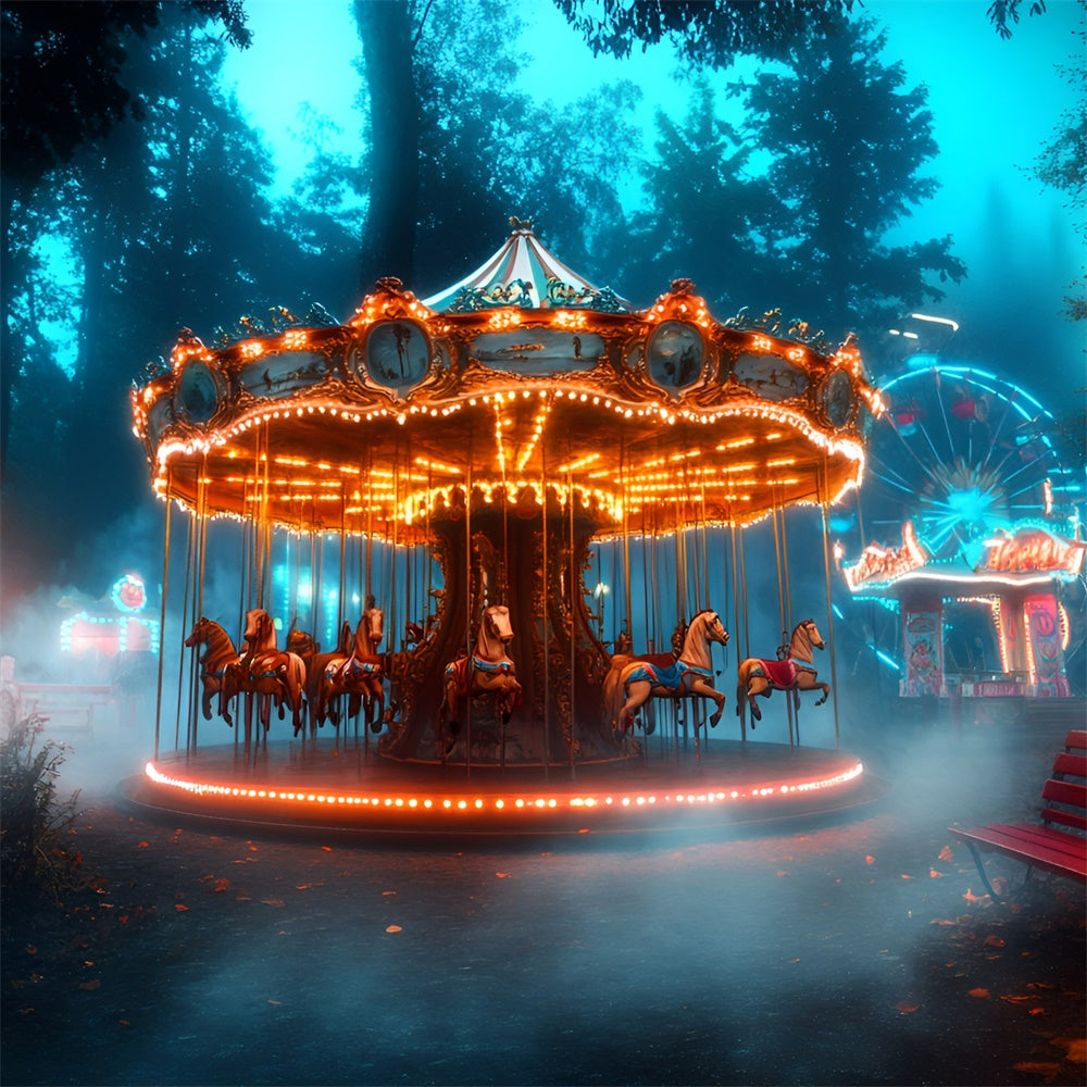 Carnival Backdrop Enchanted Forest Carousel Ferris Backdrop UK GQ5-123