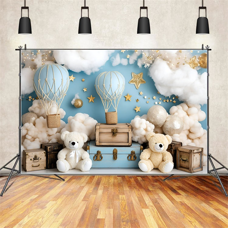 Newborn Photoshoot Backdrop Cloudy Balloon Bears Backdrop UK GQ5-141