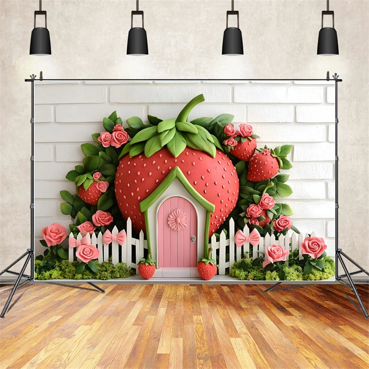 Kids Photo Backdrop Sweet Strawberry Garden Backdrop UK GQ5-162