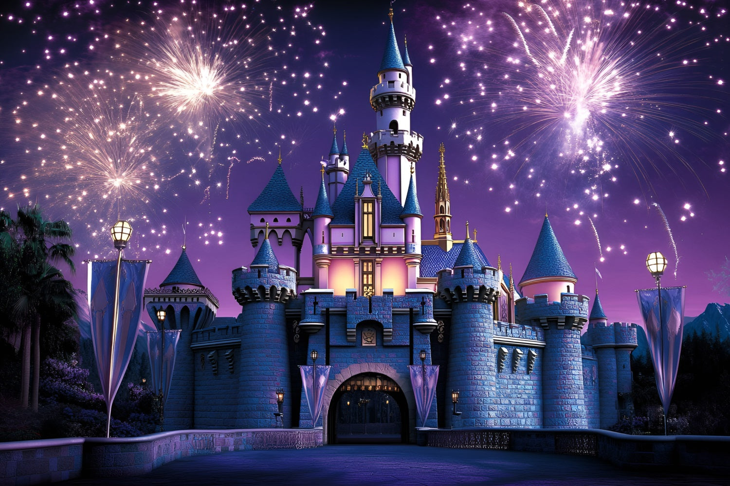 Castle Photo Backdrop Firework Magic Castle Kids Backdrop UK GQ5-178