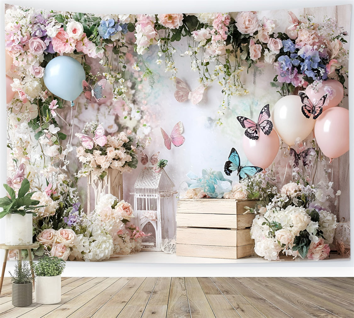 Butterfly Backdrop Whimsical Flower Balloon Children Backdrops UK GQ5-182