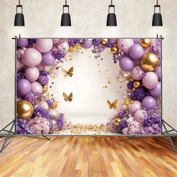 Butterfly Photo Backdrop Balloon Purple Blossom Kids Backdrop UK GQ5-184