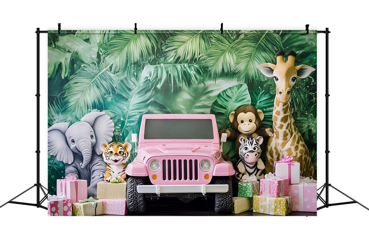 Children Backdrops Jungle Safari Pink Jeep Backdrop UK GQ5-206