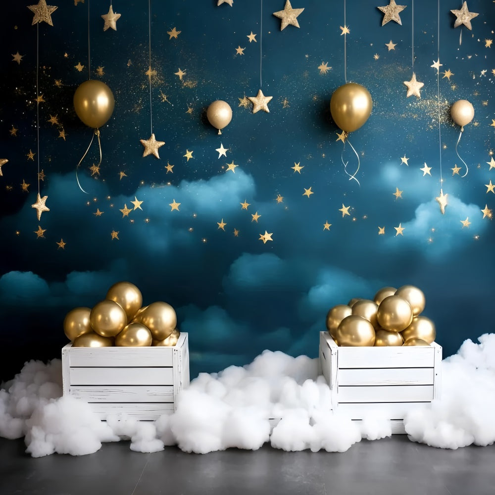 Starry Backdrop Cloudy Sky Gold Balloon Backdrop UK GQ5-56