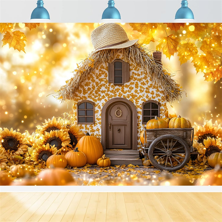 Fall Backdrops Sunflower Cottage Pumpkin Cart Backdrop UK GQ5-77