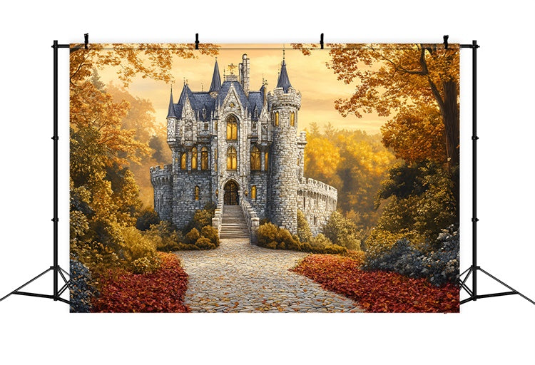 Fall Forest Backdrop Enchanted Fall Castle Path Backdrop UK GQ5-78