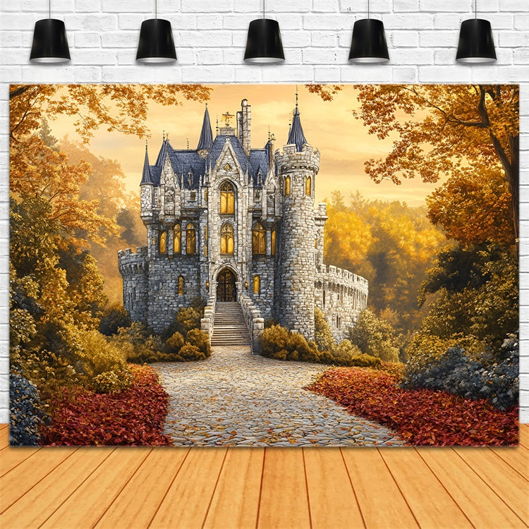 Fall Forest Backdrop Enchanted Fall Castle Path Backdrop UK GQ5-78