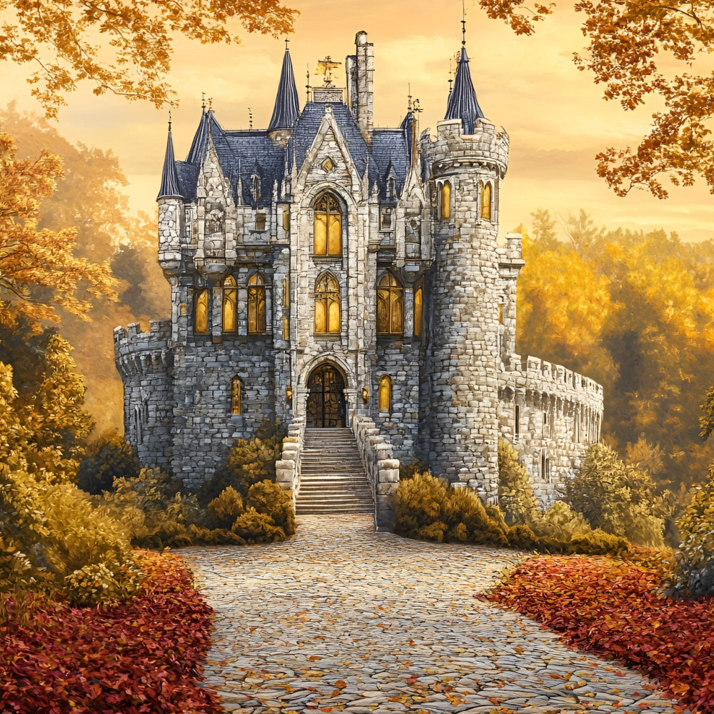 Fall Forest Backdrop Enchanted Fall Castle Path Backdrop UK GQ5-78