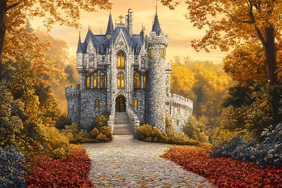 Fall Forest Backdrop Enchanted Fall Castle Path Backdrop UK GQ5-78