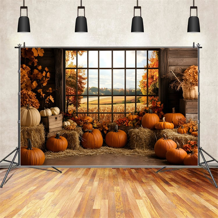 Fall Backdrop Pumpkin Harvest Rustic Window Backdrop UK GQ5-80