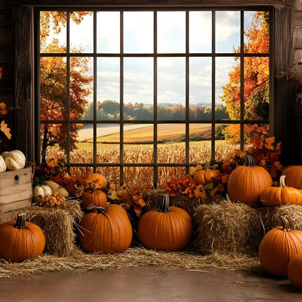 Fall Backdrop Pumpkin Harvest Rustic Window Backdrop UK GQ5-80