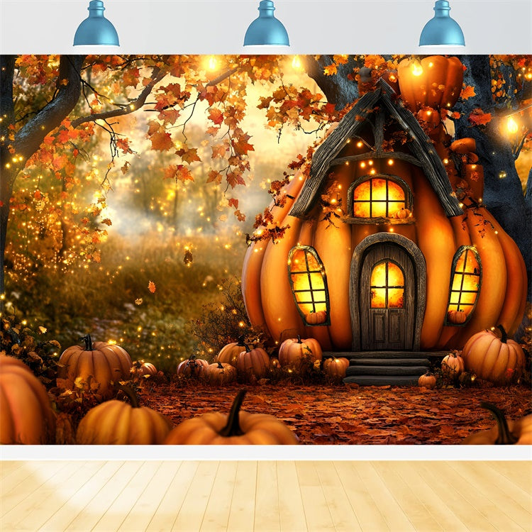 Fall Forest Backdrop Enchanted Pumpkin Cottage Backdrop UK GQ5-82