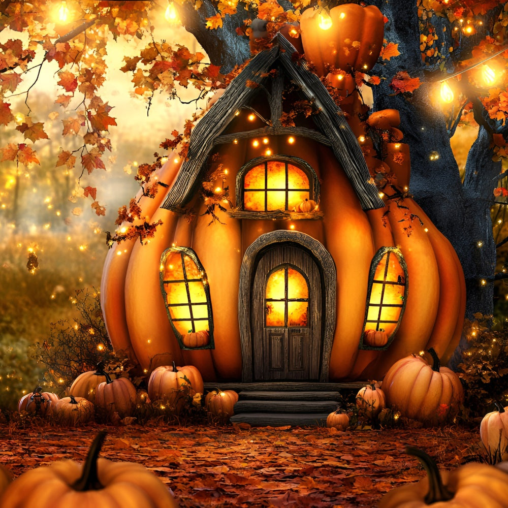 Fall Forest Backdrop Enchanted Pumpkin Cottage Backdrop UK GQ5-82