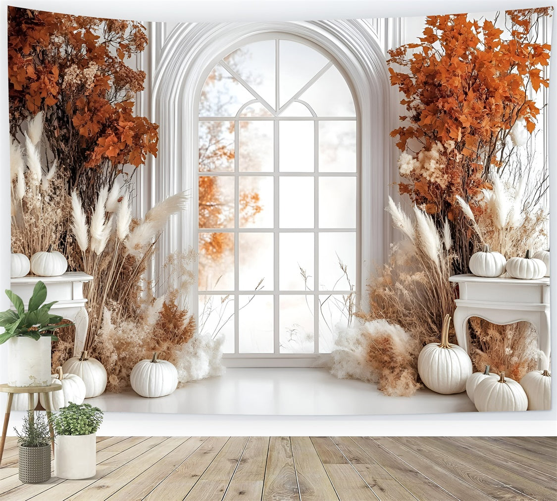Autumn Backdrop Elegant White Pumpkin Window Backdrop UK GQ5-85