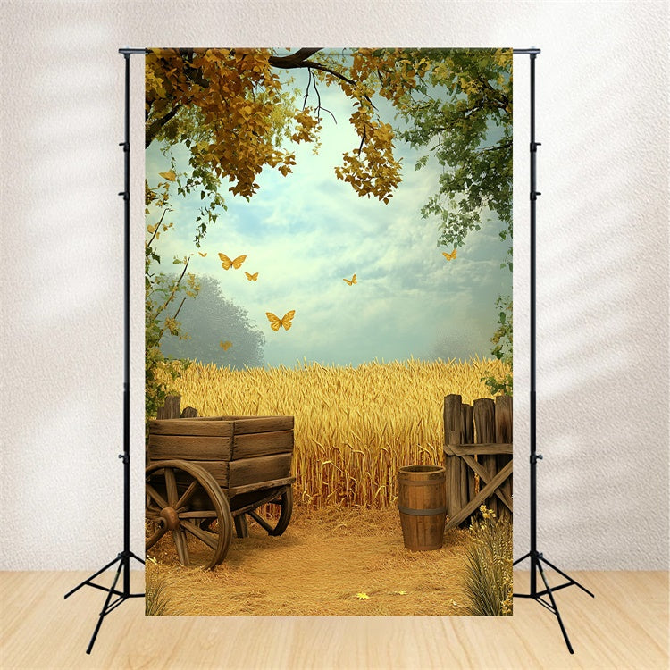 Autumn Backdrop Golden Wheat Field Butterflies Backdrop UK GQ5-86