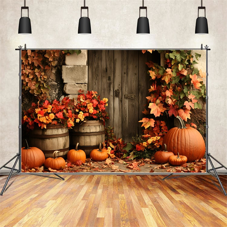 Autumn Leaves Backdrop Wooden Door Autumn Floral Backdrop UK GQ5-98