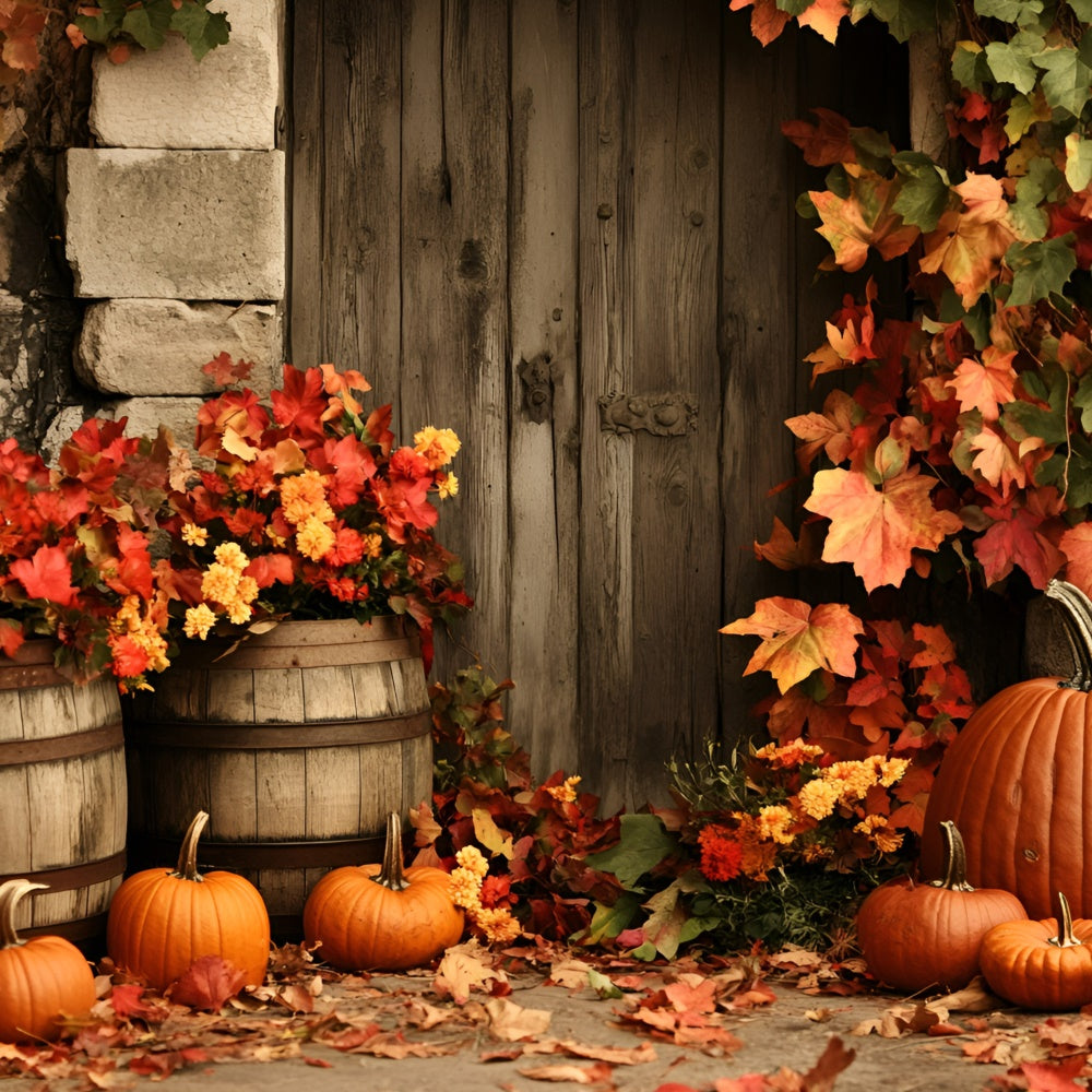 Autumn Leaves Backdrop Wooden Door Autumn Floral Backdrop UK GQ5-98