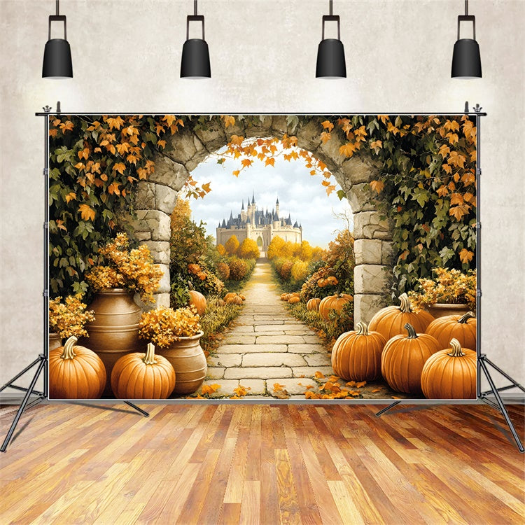 Castle Backdrop Royal Pumpkin Grove Fall Photo Backdrop UK GQ57-102