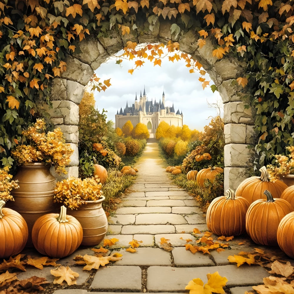 Castle Backdrop Royal Pumpkin Grove Fall Photo Backdrop UK GQ57-102