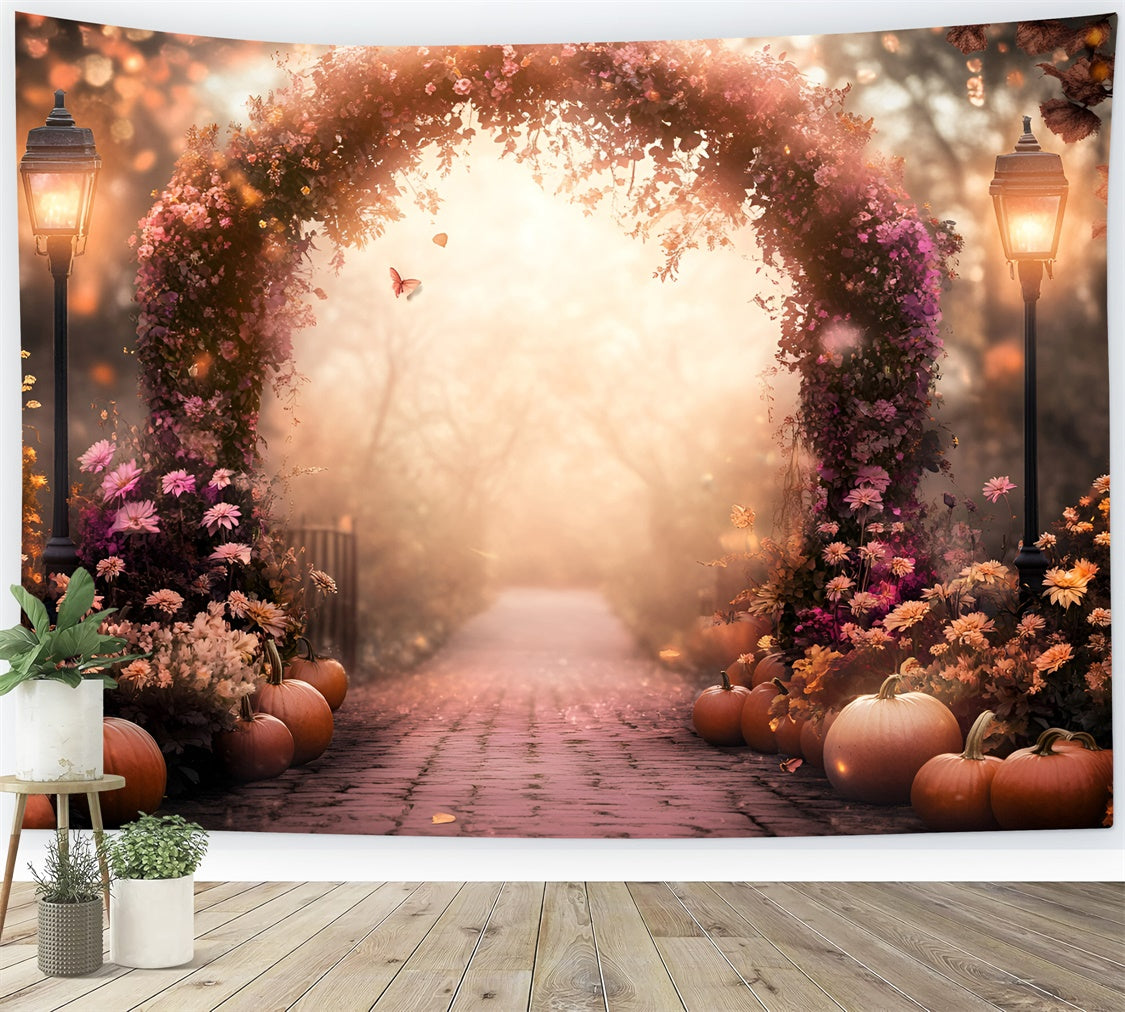 Fall Photo Backdrop Pumpkin Twilight Garden Backdrop UK GQ57-105