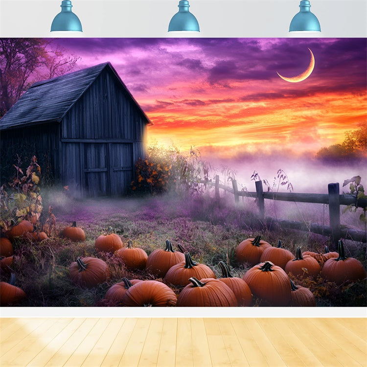 Sunset Photo Backdrop Pumpkin Fog Fantasy Fall Backdrops UK GQ57-107