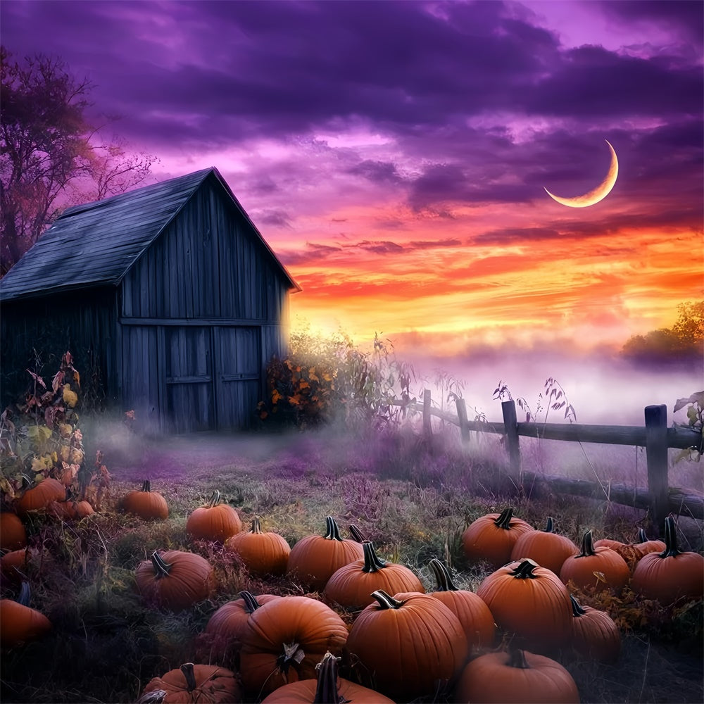 Sunset Photo Backdrop Pumpkin Fog Fantasy Fall Backdrops UK GQ57-107