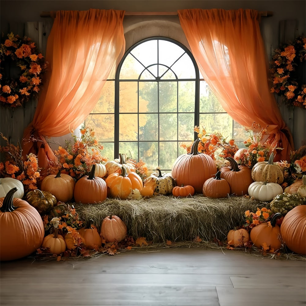 Autumn Photo Backdrop Pumpkin Window Harvest Backdrop UK GQ57-110