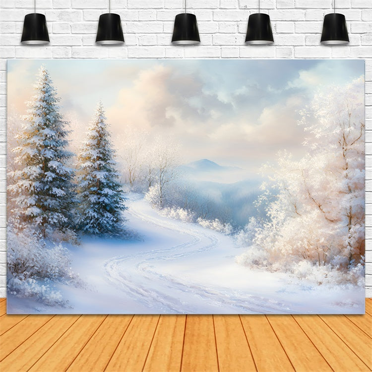 Winter Backdrops Frosted Pine Valley Path Backdrop UK GQ57-138