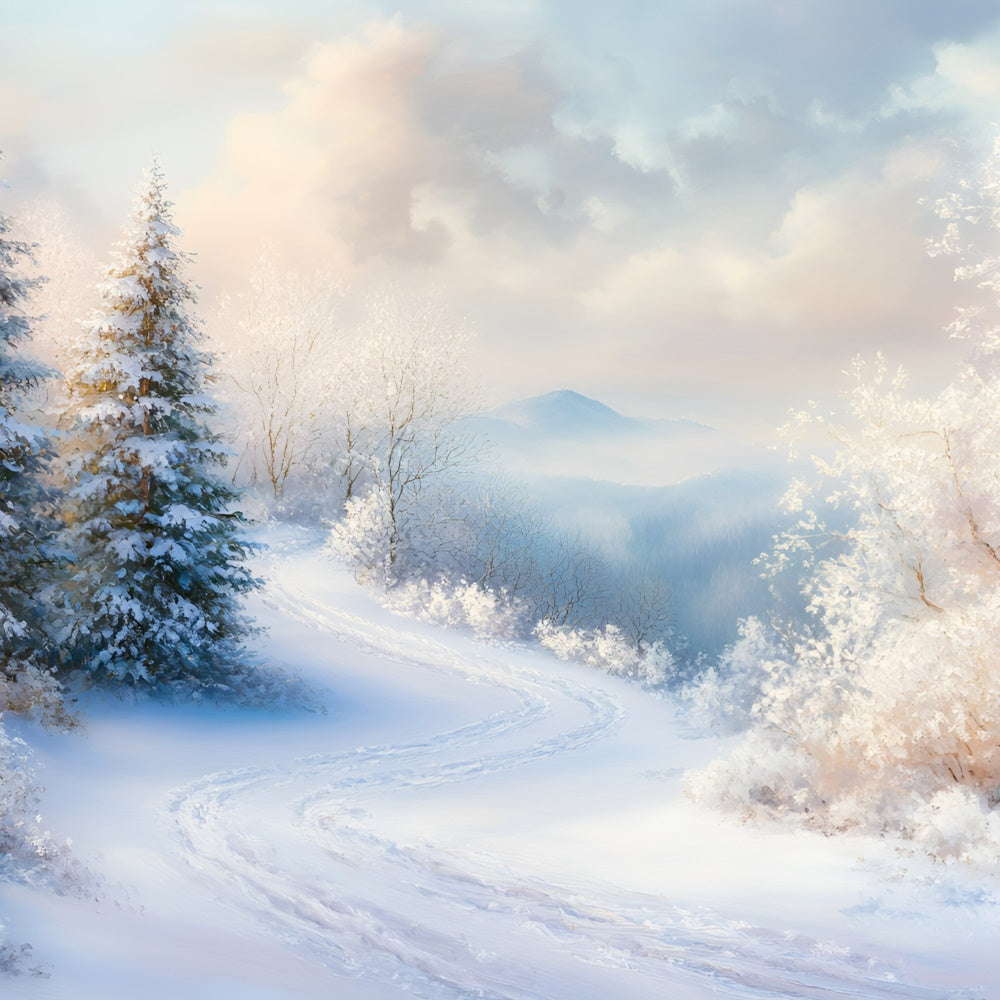 Winter Backdrops Frosted Pine Valley Path Backdrop UK GQ57-138