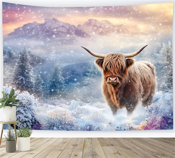Snowflake Backdrop Frozen Meadow Bull Backdrop UK GQ57-143
