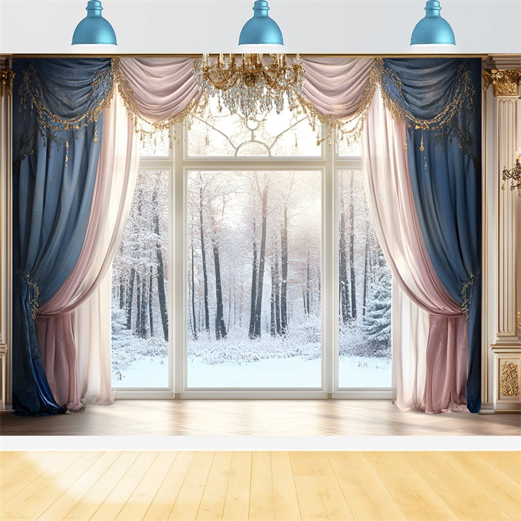 Winter Photo Backdrop Grand Hall Snow Window Backdrop UK GQ57-148