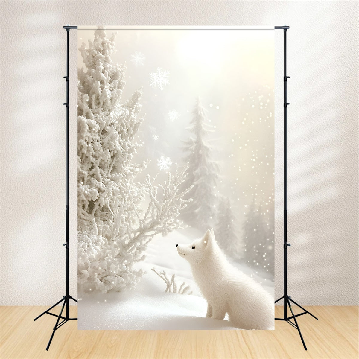 Snowflake Backdrop White Fox Winter Glow Backdrop UK GQ57-156
