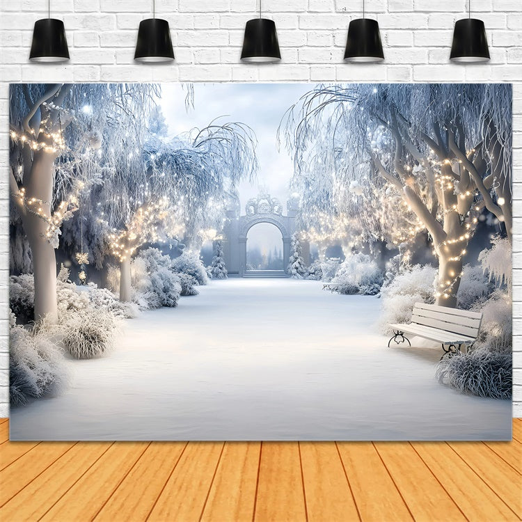 Snowy Backdrop Enchanted Winter Garden Backdrop UK GQ57-162
