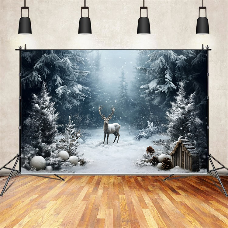 Winter Backdrop Photography Snowy Pine Stag Backdrop UK GQ57-164