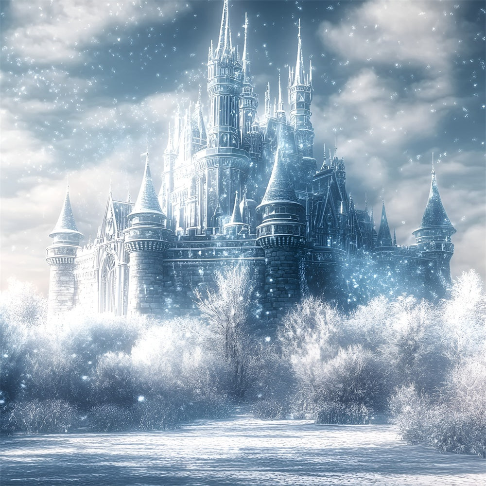 Winter Castle Backdrop Twilight Snow Kingdom Backdrop UK GQ57-167
