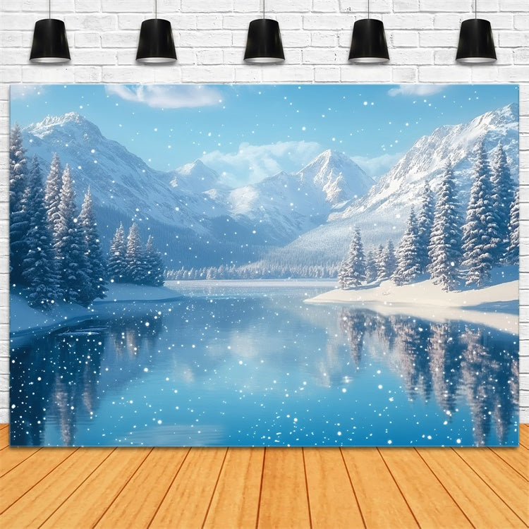 Winter Wonderland Backdrop Winter Serenity Lake Backdrop UK GQ57-170