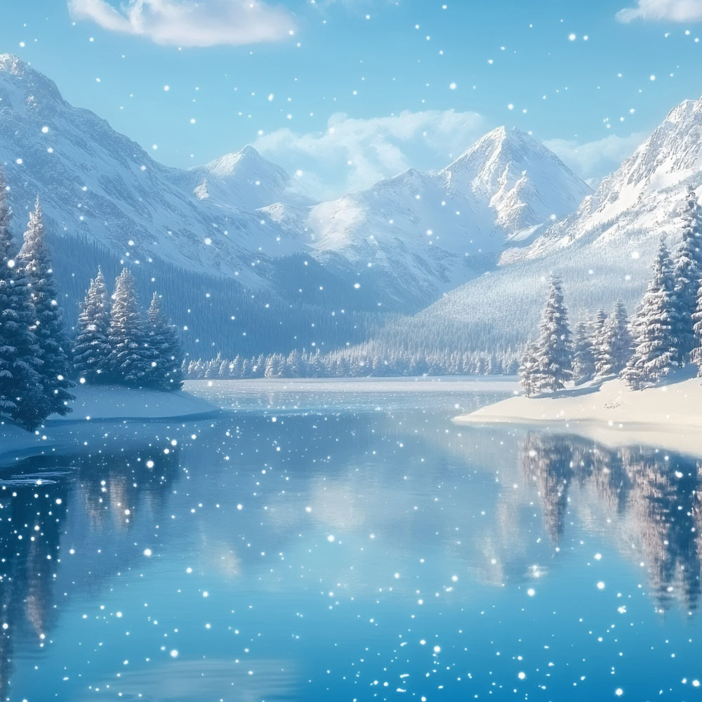 Winter Wonderland Backdrop Winter Serenity Lake Backdrop UK GQ57-170