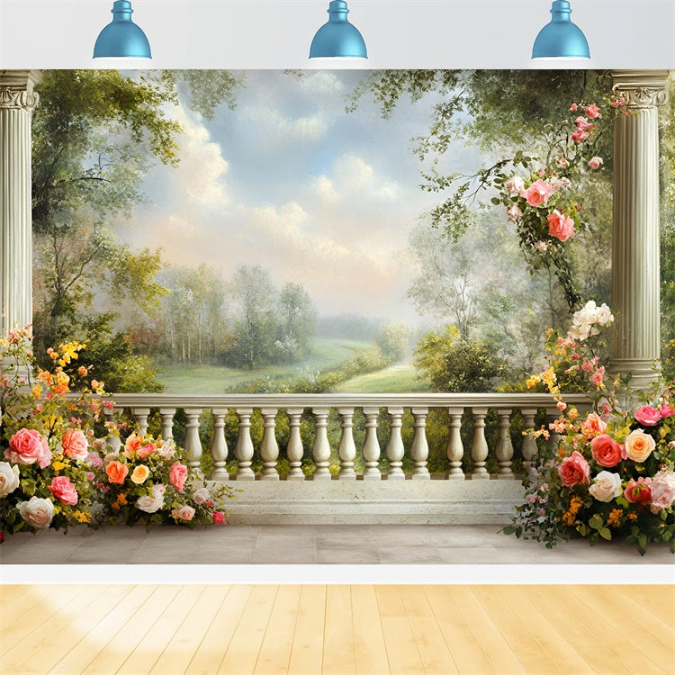 Fine Art Photography Backdrops Floral Balcony Backdrop UK GQ57-193